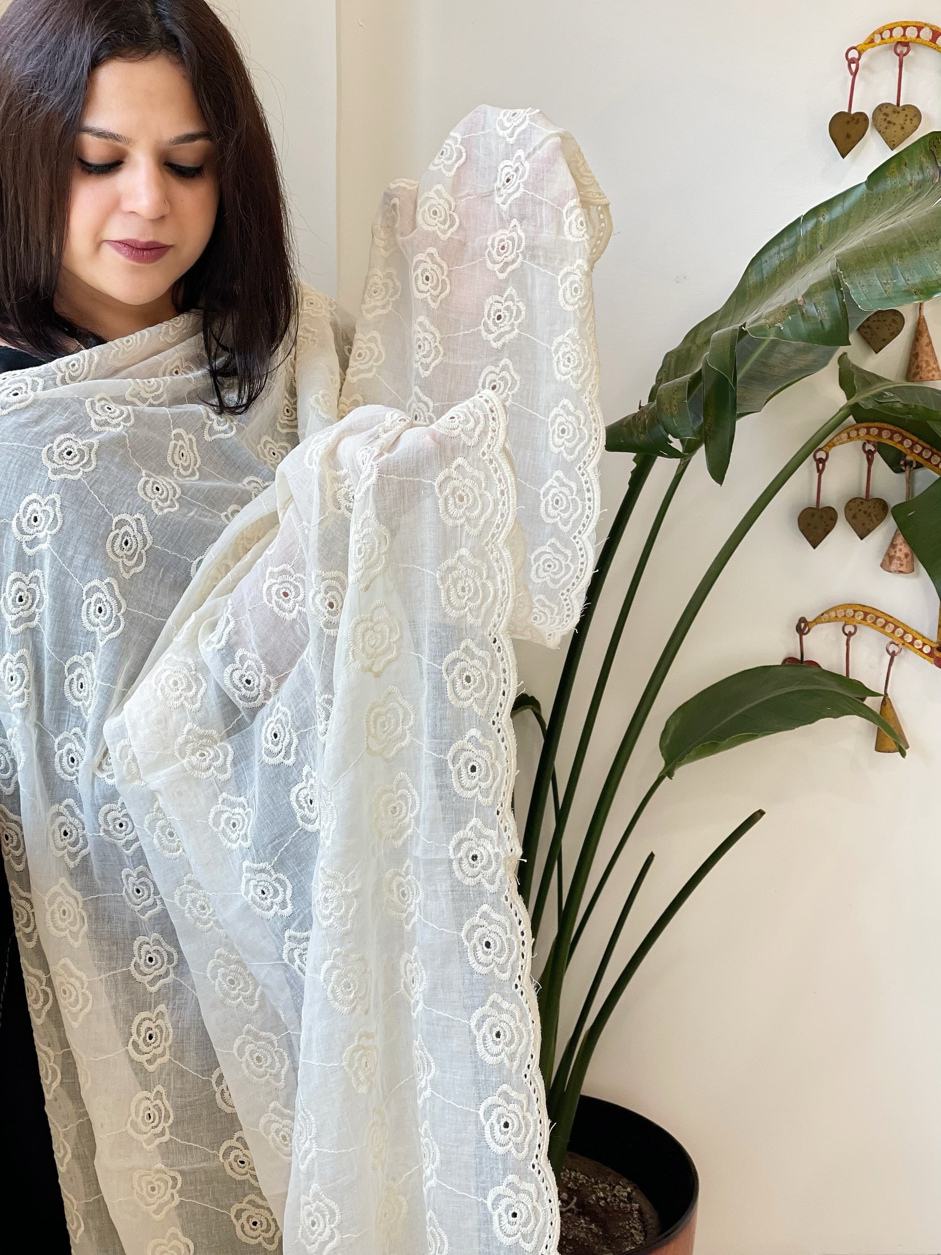 Off-White Cotton Dupatta with Embroidery - Masakalee