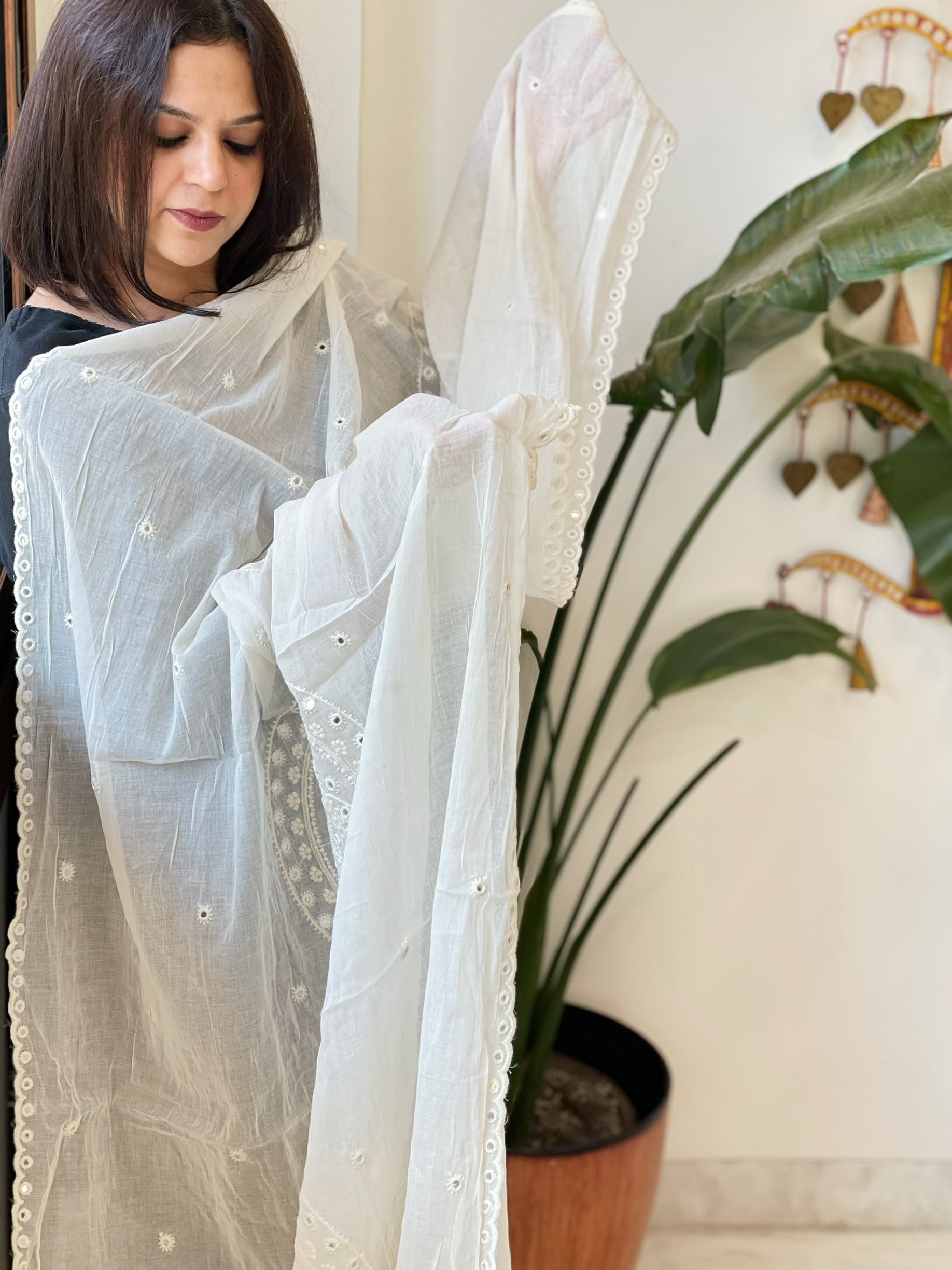 Off-White Cotton Dupatta with Embroidery - Masakalee
