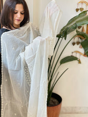 Off-White Cotton Dupatta with Embroidery - Masakalee