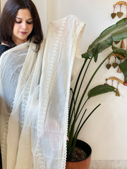 Off-White Cotton Dupatta with Embroidery - Masakalee