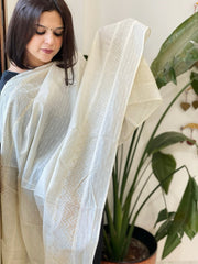Off-White Cotton Dupatta with Self Weaving - Masakalee