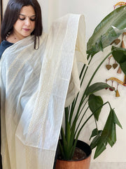 Off-White Cotton Dupatta with Self Weaving - Masakalee