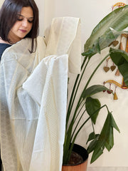 Off-White Cotton Dupatta with Self Weaving - Masakalee