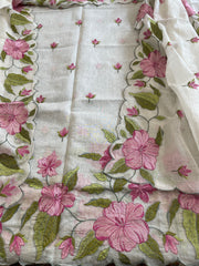 Off-White Dupatta Set with Thread Embroidery in Mul Chanderi - Masakalee