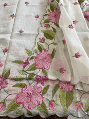 Off-White Dupatta Set with Thread Embroidery in Mul Chanderi - Masakalee