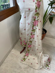 Off-White Dupatta Set with Thread Embroidery in Mul Chanderi - Masakalee