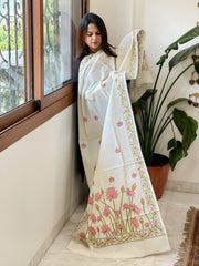 Off - White Handmade Kantha Dupatta in Pure Cotton - Masakalee