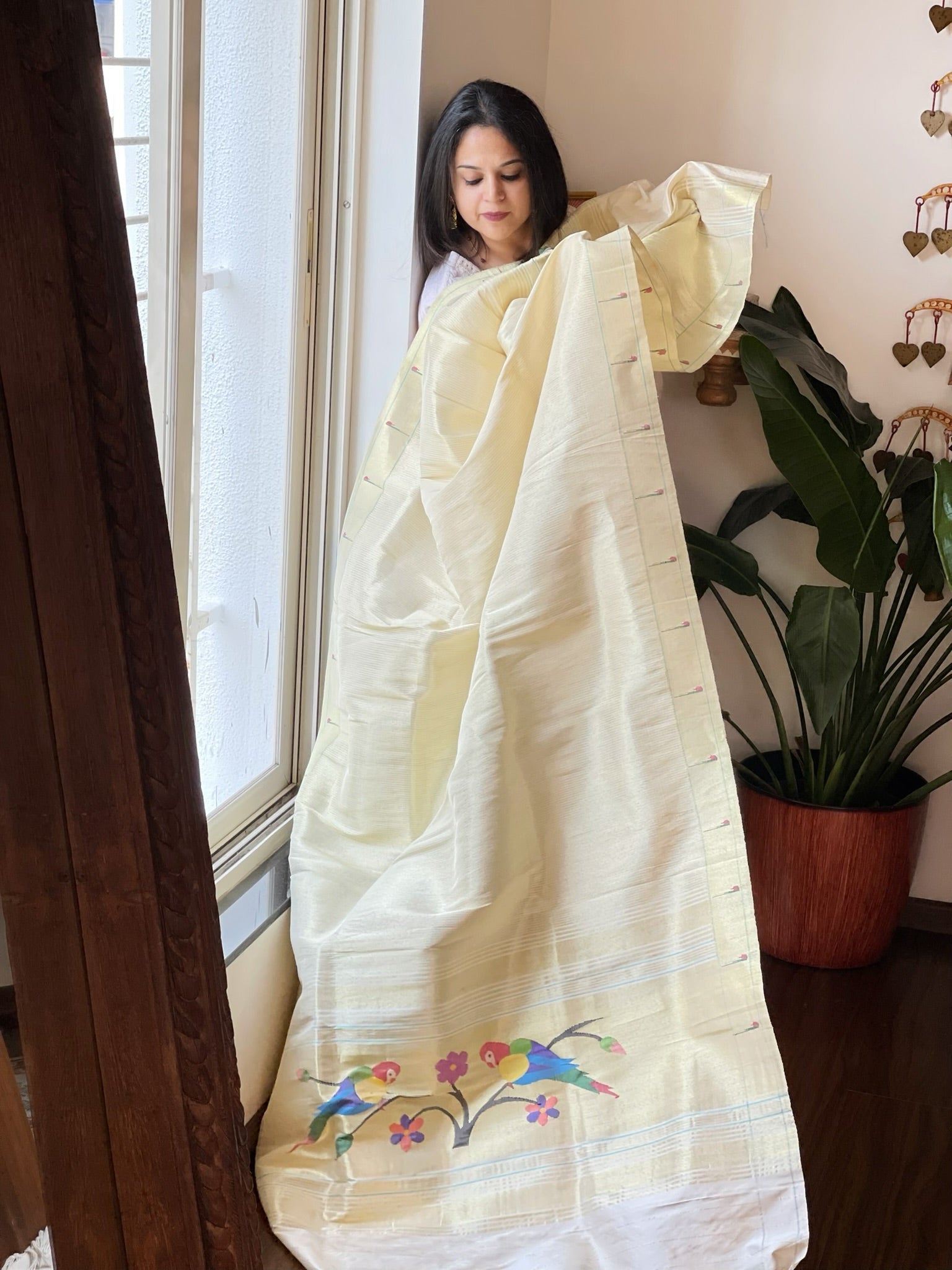 Off - White Handwoven Paithani Dupatta in Pure Silk - Masakalee