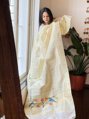 Off - White Handwoven Paithani Dupatta in Pure Silk - Masakalee