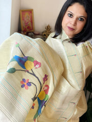 Off - White Handwoven Paithani Dupatta in Pure Silk - Masakalee
