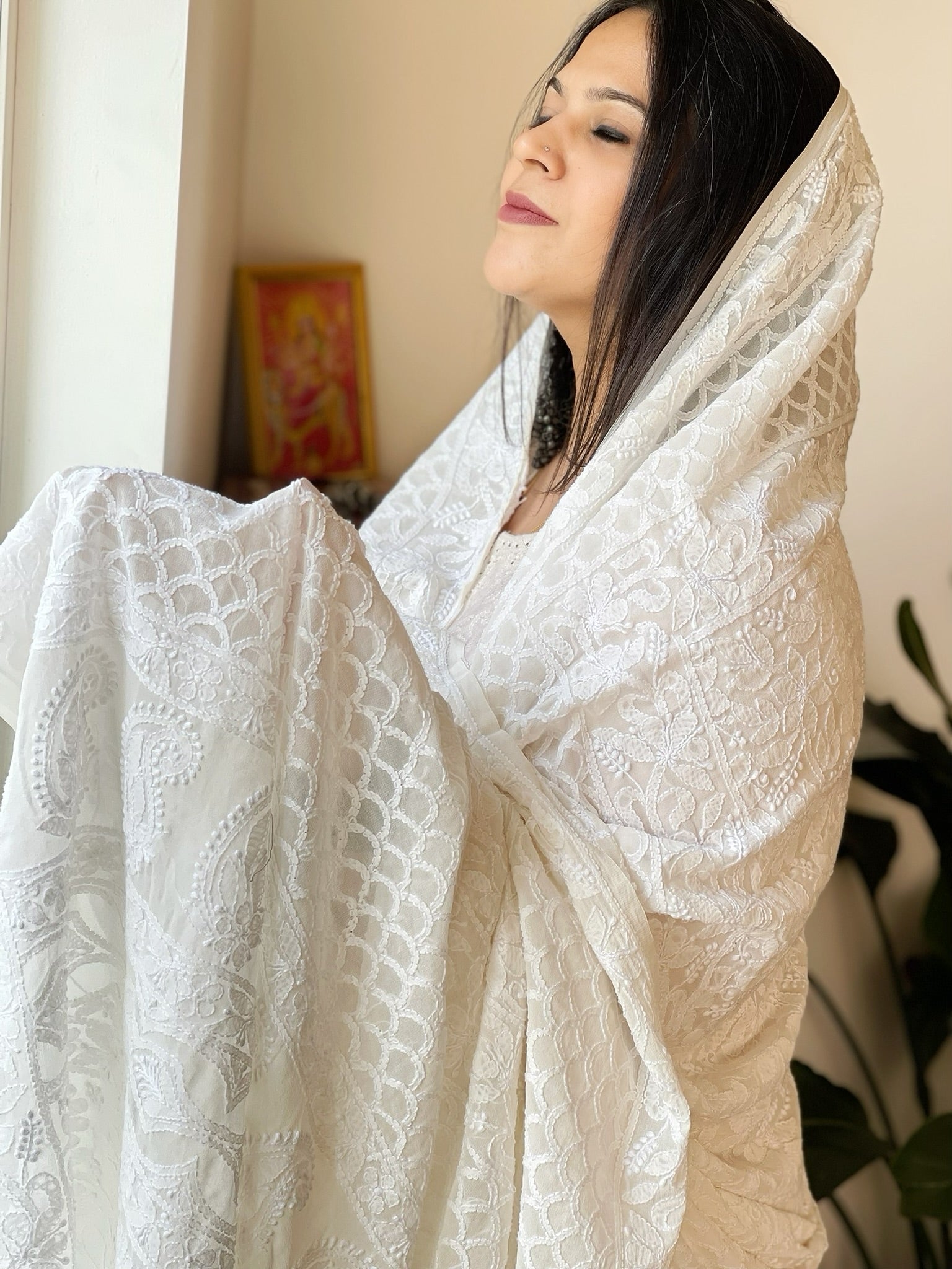 Off - White Lucknowi Handwork Dupatta in Pure Georgette - Masakalee