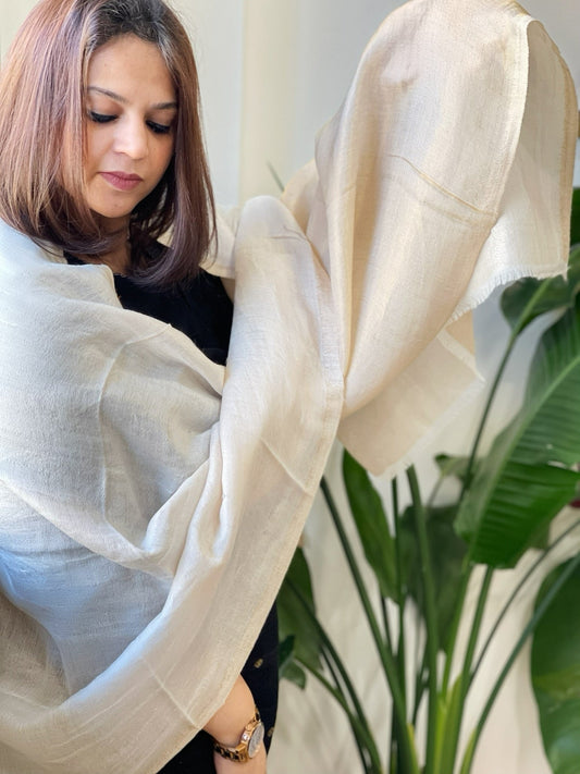 Off - White Pashmina Stole with Zari - Masakalee