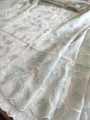 ⁠Off white, Sea green Applique Jaal Dupatta Suit Set in Chanderi - Masakalee