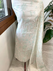 Off - White, Sea Green Applique Jaal Suit Set in Chanderi - Masakalee
