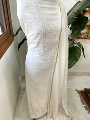 Off - White Suit Set with Lucknowi Handwork in Pure Mul Chanderi - Masakalee