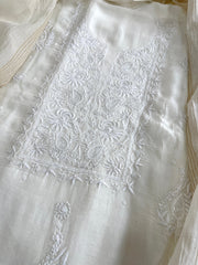 Off - White Suit Set with Lucknowi Handwork in Pure Mul Chanderi - Masakalee