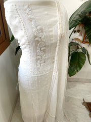 Off - White Suit Set with Lucknowi Handwork in Pure Mul Chanderi - Masakalee