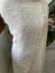 Off - White Suit Set with Lucknowi Handwork in Pure Mul Chanderi - Masakalee
