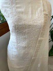 Off White Suit Set with Lucknowi Handwork in Pure Mul Chanderi - Masakalee