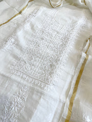 Off - White Suit Set with Lucknowi Handwork in Pure Mul Chanderi - Masakalee