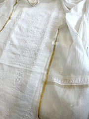 Off - White Suit Set with Lucknowi Handwork in Pure Mul Chanderi - Masakalee
