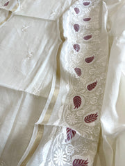 Off - White Suit Set with Thread Embroidery in Mul Chanderi - Masakalee