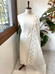 Off - White Suit Set with Thread Embroidery in Mul Chanderi - Masakalee
