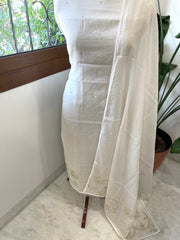 Off White Tissue Applique Suit Set in Mul Chanderi - Masakalee