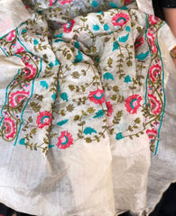Off - White Tussar Silk dupatta with Thread Jaal Embroidery - Masakalee