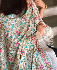 Off - White Tussar Silk dupatta with Thread Jaal Embroidery - Masakalee