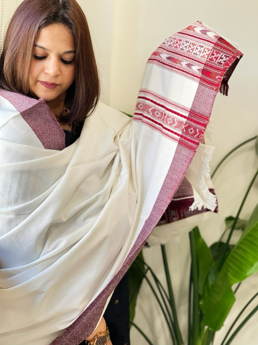 Off-White Woven Kullu Woollen Shawl - Masakalee
