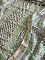 Olive Green Handblock Printed Suit Set in Mul Cotton - Masakalee