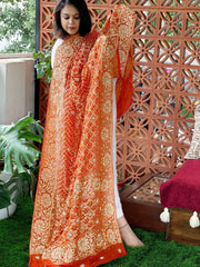Orange Handwoven NeemZari Bareek Bandhani with Dabka Handwork in Pure Georgette - Masakalee