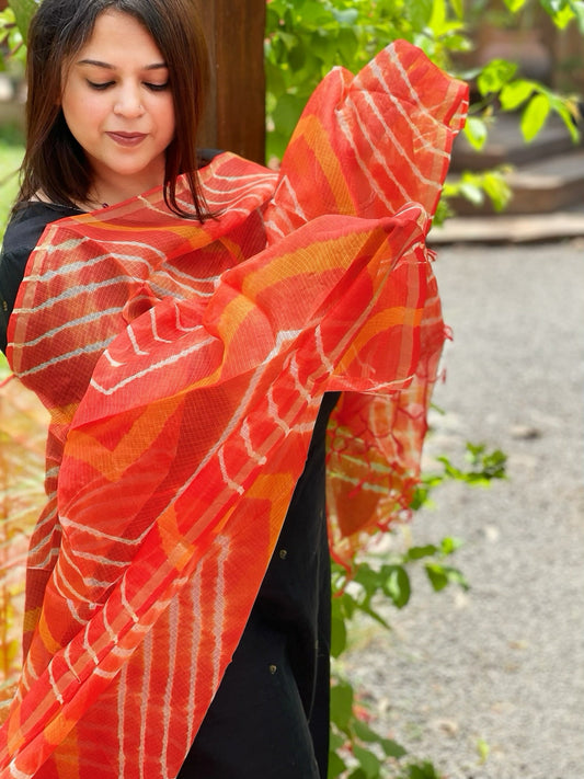 Orange Kota Silk Leheriya Dupatta - Masakalee
