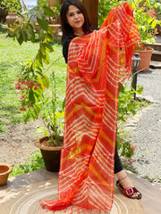 Orange Kota Silk Leheriya Dupatta - Masakalee
