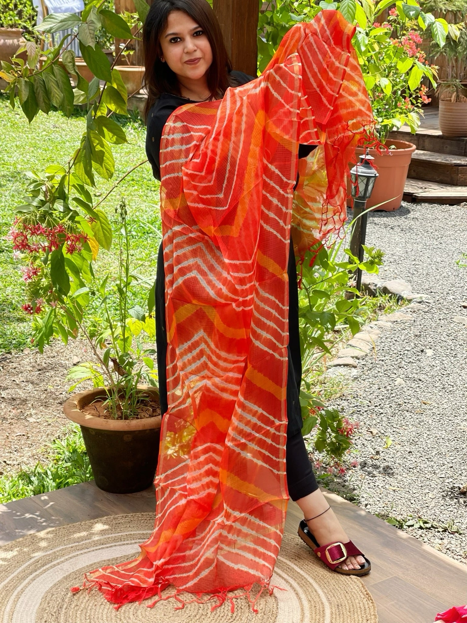 Orange Kota Silk Leheriya Dupatta - Masakalee