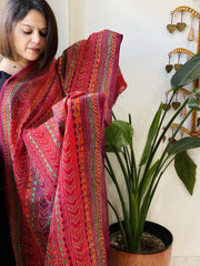 Orange, Maroon Handmade Kantha Dupatta in Silk - Masakalee