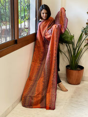 Orange, Maroon Handmade Kantha Dupatta in Silk - Masakalee