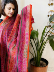 Orange, Pink Handmade Kantha Dupatta in Silk - Masakalee