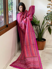 Orange, Pink Handmade Kantha Dupatta in Silk - Masakalee