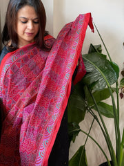 Orange Pink Handmade Kantha Dupatta in Silk - Masakalee
