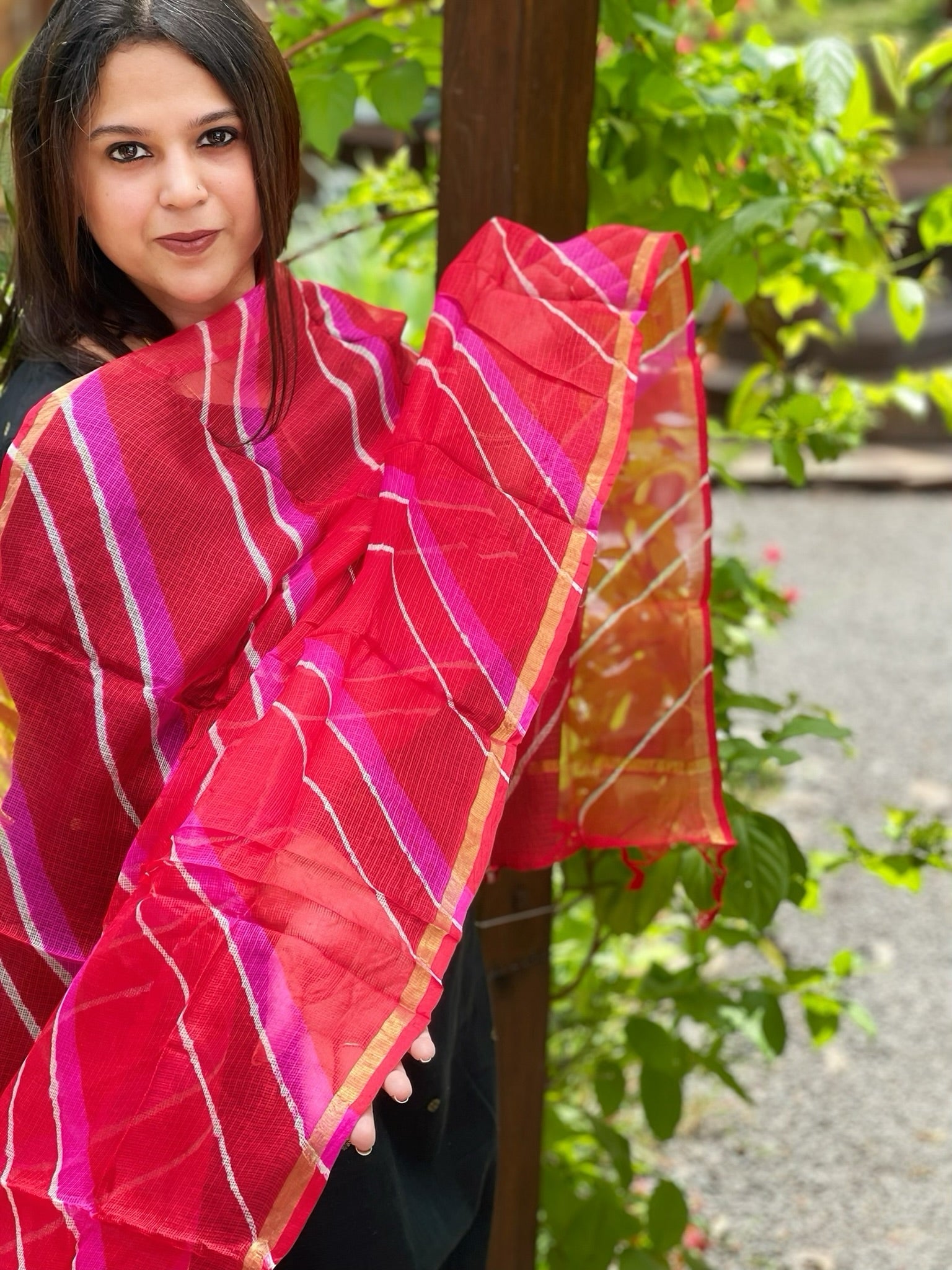 Orange, Pink Kota Silk Leheriya Dupatta - Masakalee