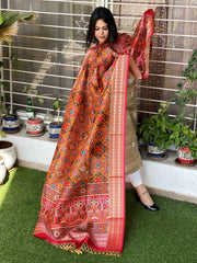 Orange Printed Patola Dupatta in Fine Art Silk - Masakalee