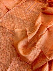 Orange Suit Set with Hand Embroidery in Pure Tussar Silk - Masakalee