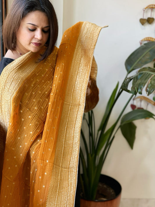 Orange Woven Banarasi Dupatta in Tissue - Masakalee