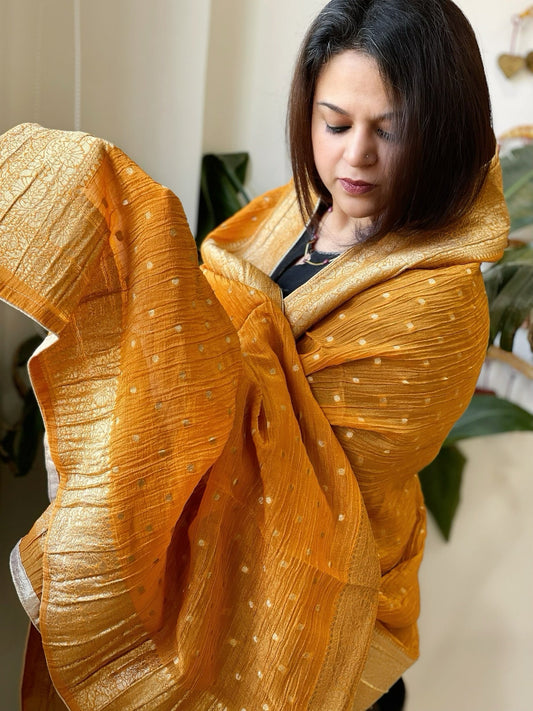 Orange Woven Banarasi Dupatta in Tissue - Masakalee