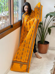 Orangish Yellow Handmade Kantha Dupatta in Pure Cotton - Masakalee