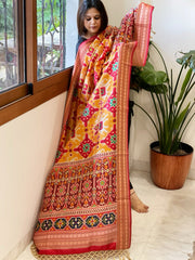 Orangish Yellow Printed Patola Dupatta in Fine Art Silk - Masakalee