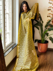 Organza Dupatta with Gold Thread Jaal Embroidery in Mehendi Green Color - Masakalee