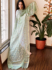 Organza Dupatta with Gold Thread Jaal Embroidery in Sea Green Color - Masakalee